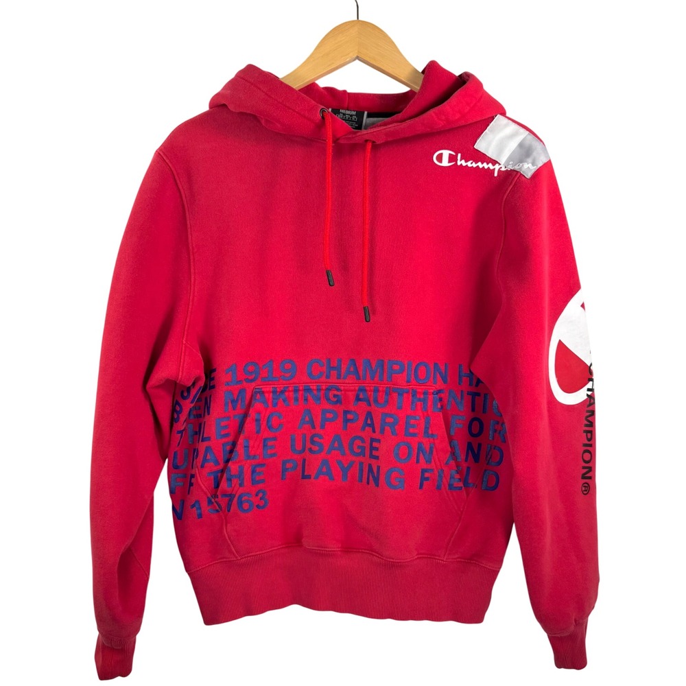 Champion super fleece Red Hoodie Sweatshirt spell out Athletic 90s Y2K